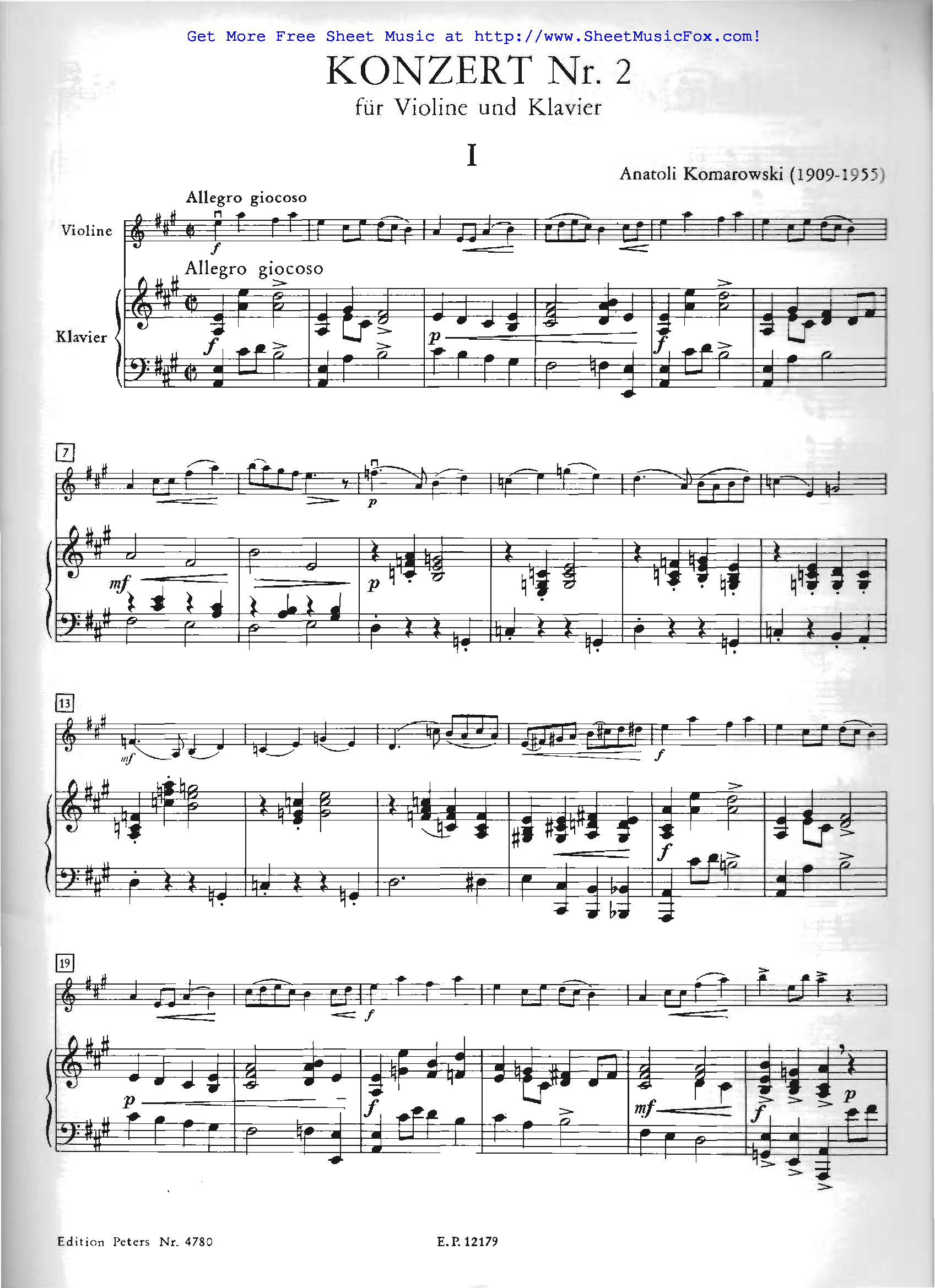 Kabalevsky violin concerto score free