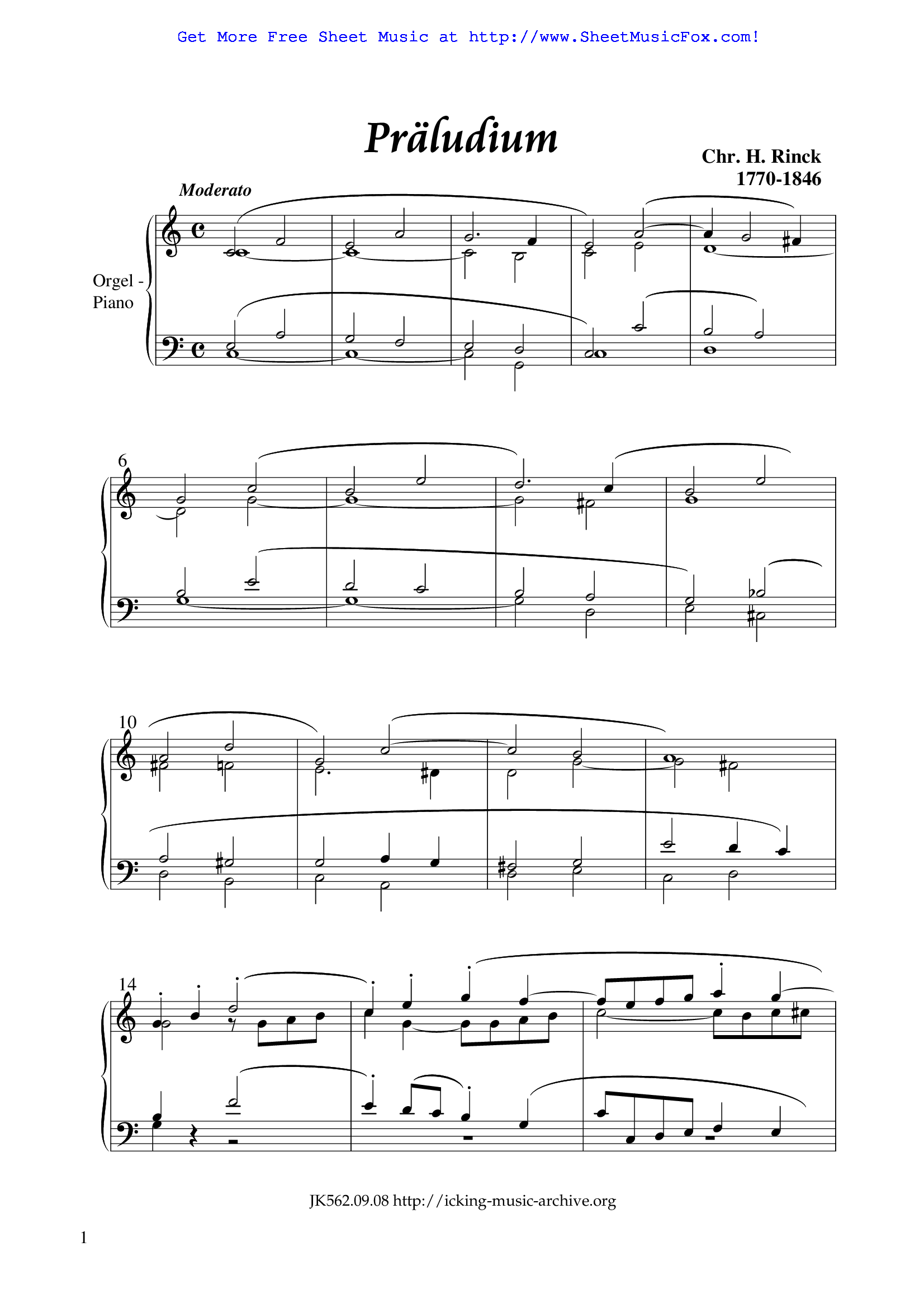 Free sheet music for Prelude in C major (Rinck, Christian