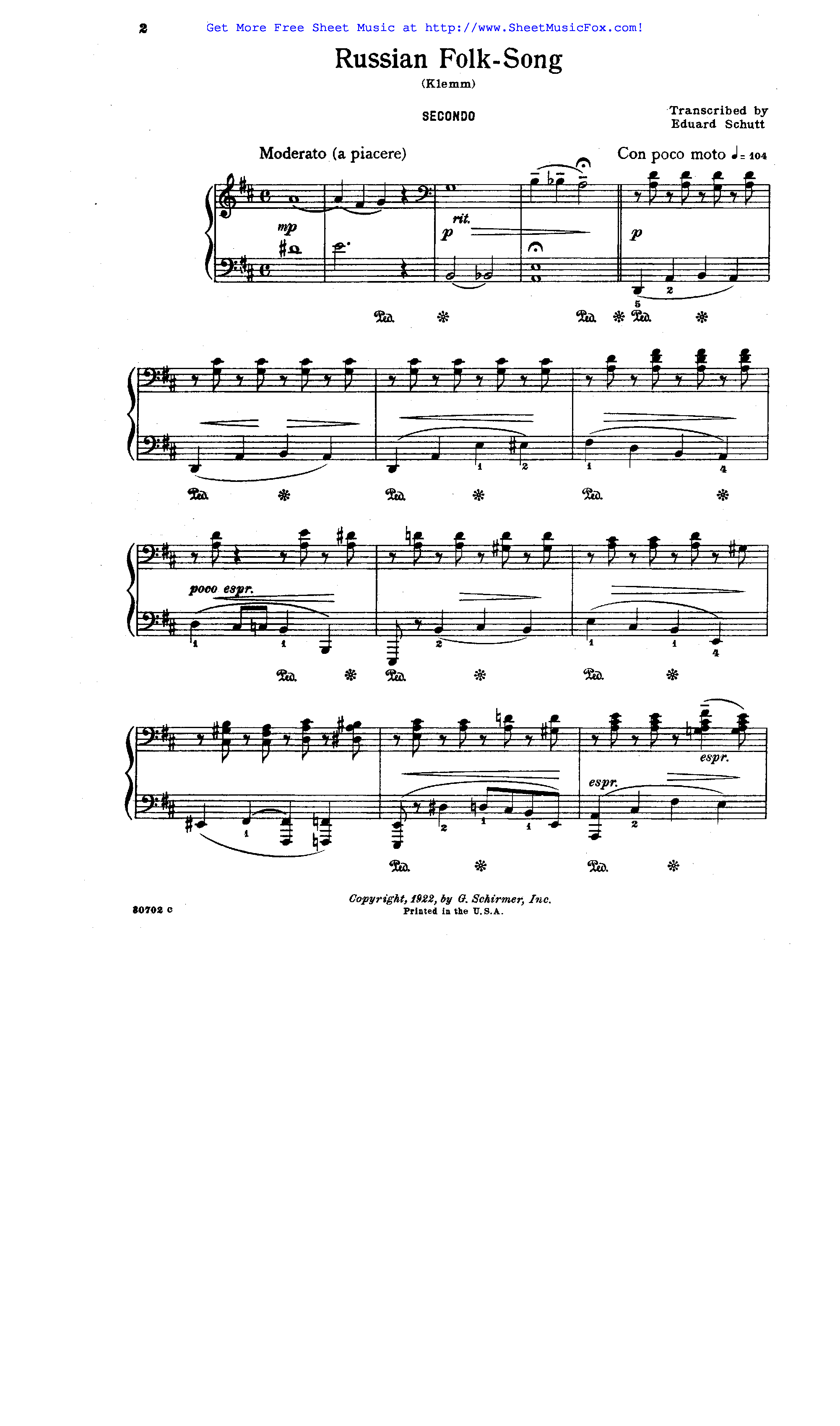 Free sheet music for Russian Folk-Song (Schütt, Eduard) by Eduard Schütt - Glinka Variations On A Russian Folk Song