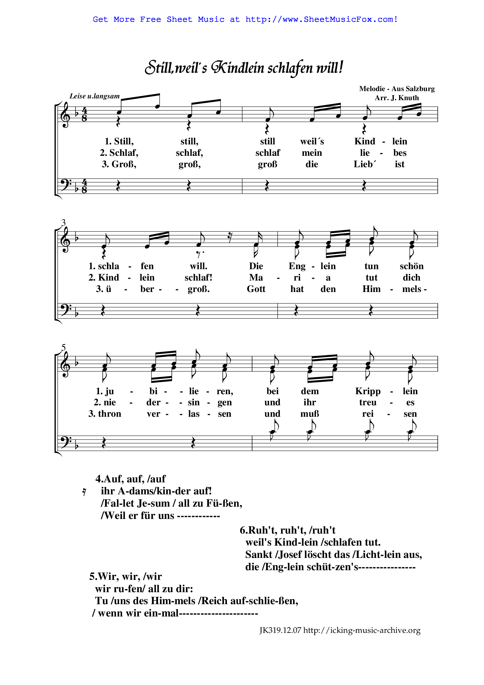 Free sheet music for Still, weil's Kindlein schlafen (Knuth, Jürgen) by - Still Still Still Weil's Kindlein Schlafen Will