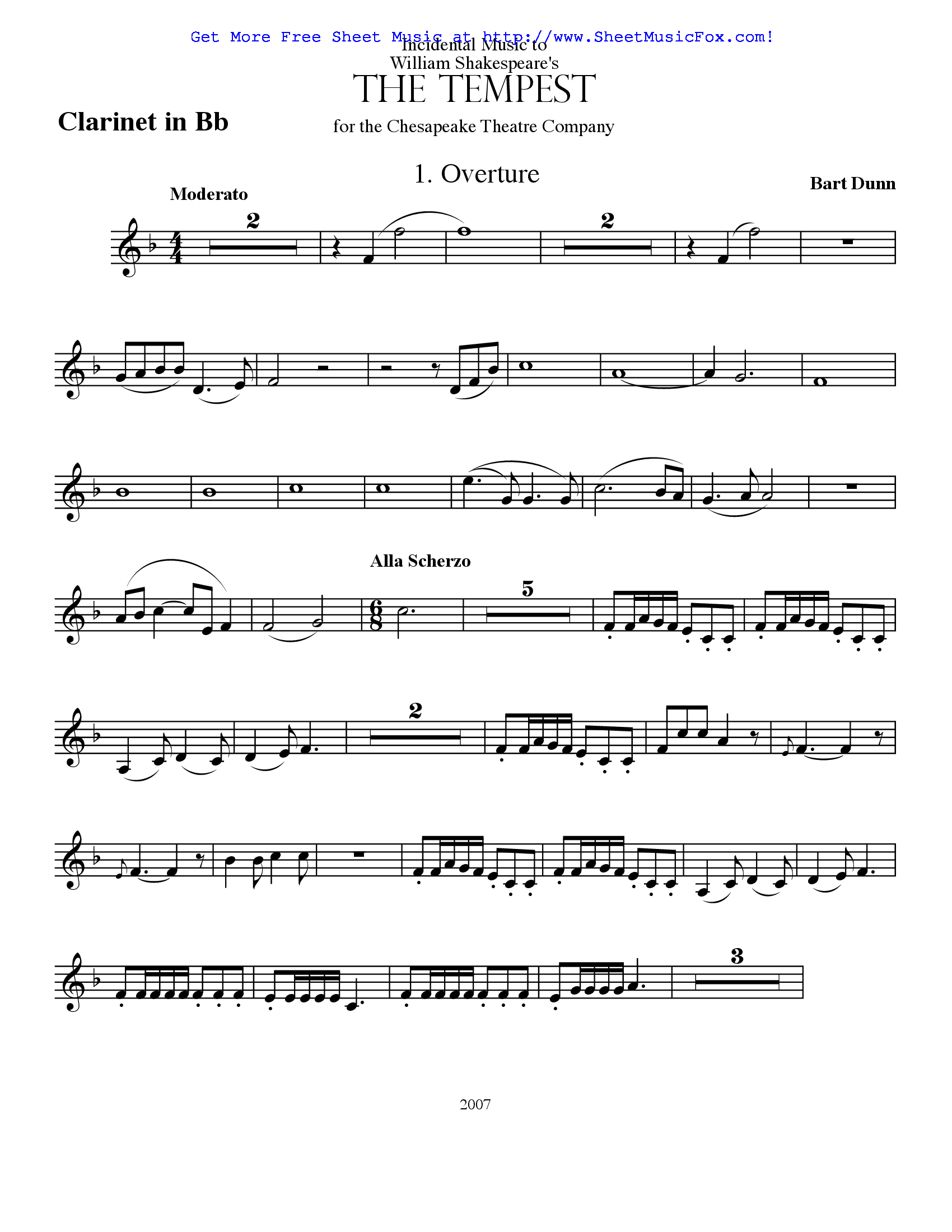 The tempest clarinet sheet music free