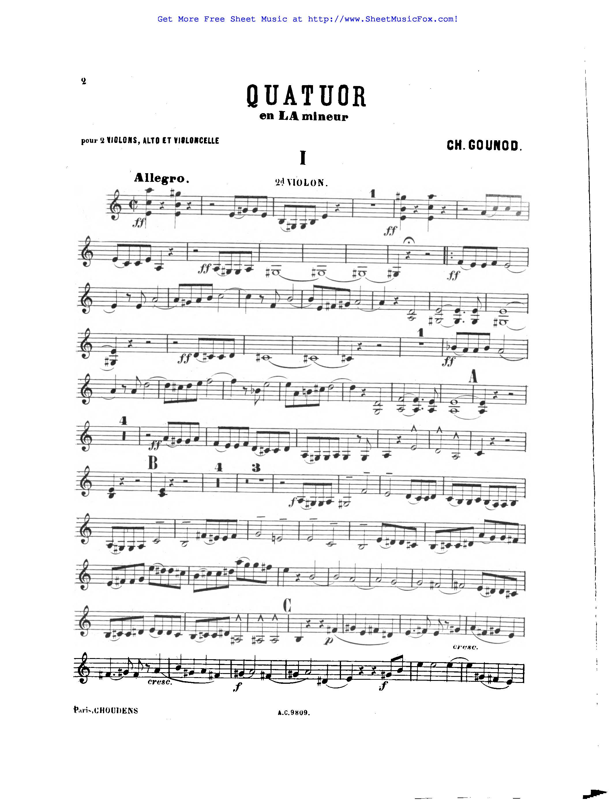 Free sheet music for String Quartet No.3 in A minor (Gounod, Charles) by Charles Gounod
