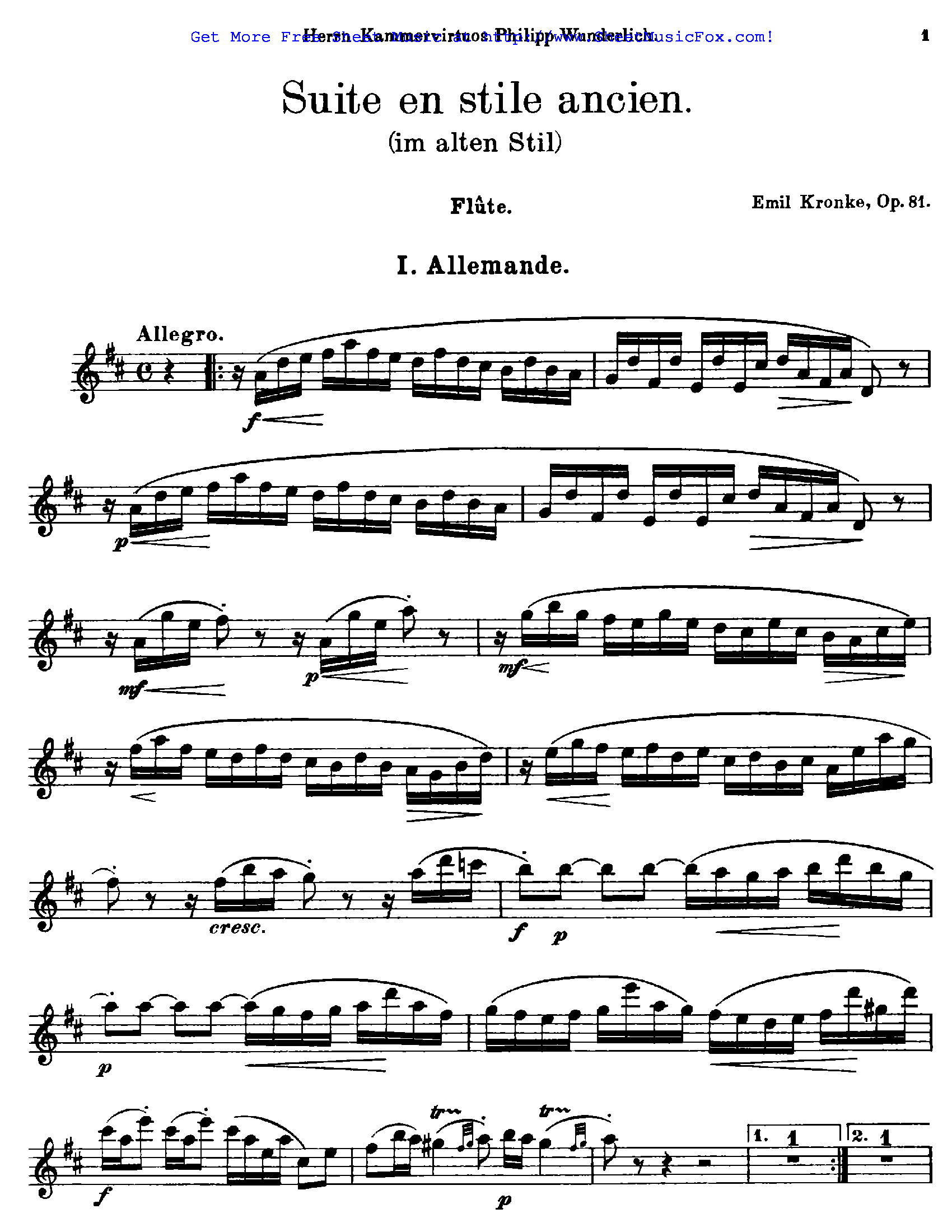 Free sheet music for Suite im alten Stil für Flöte und Klavier, Op.81 ...