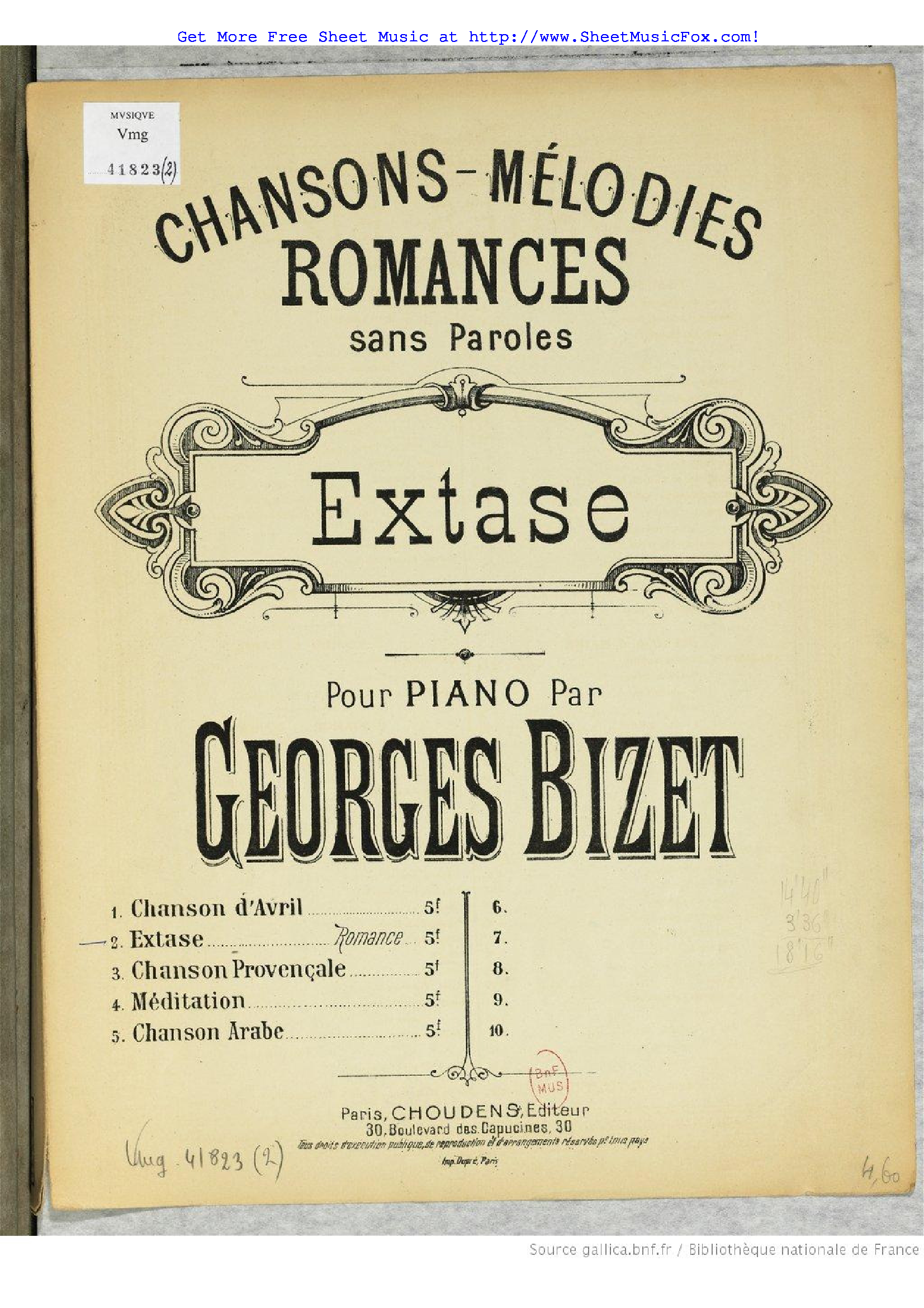 Free sheet music for Romances sans paroles (Bizet, Georges) by Georges ...