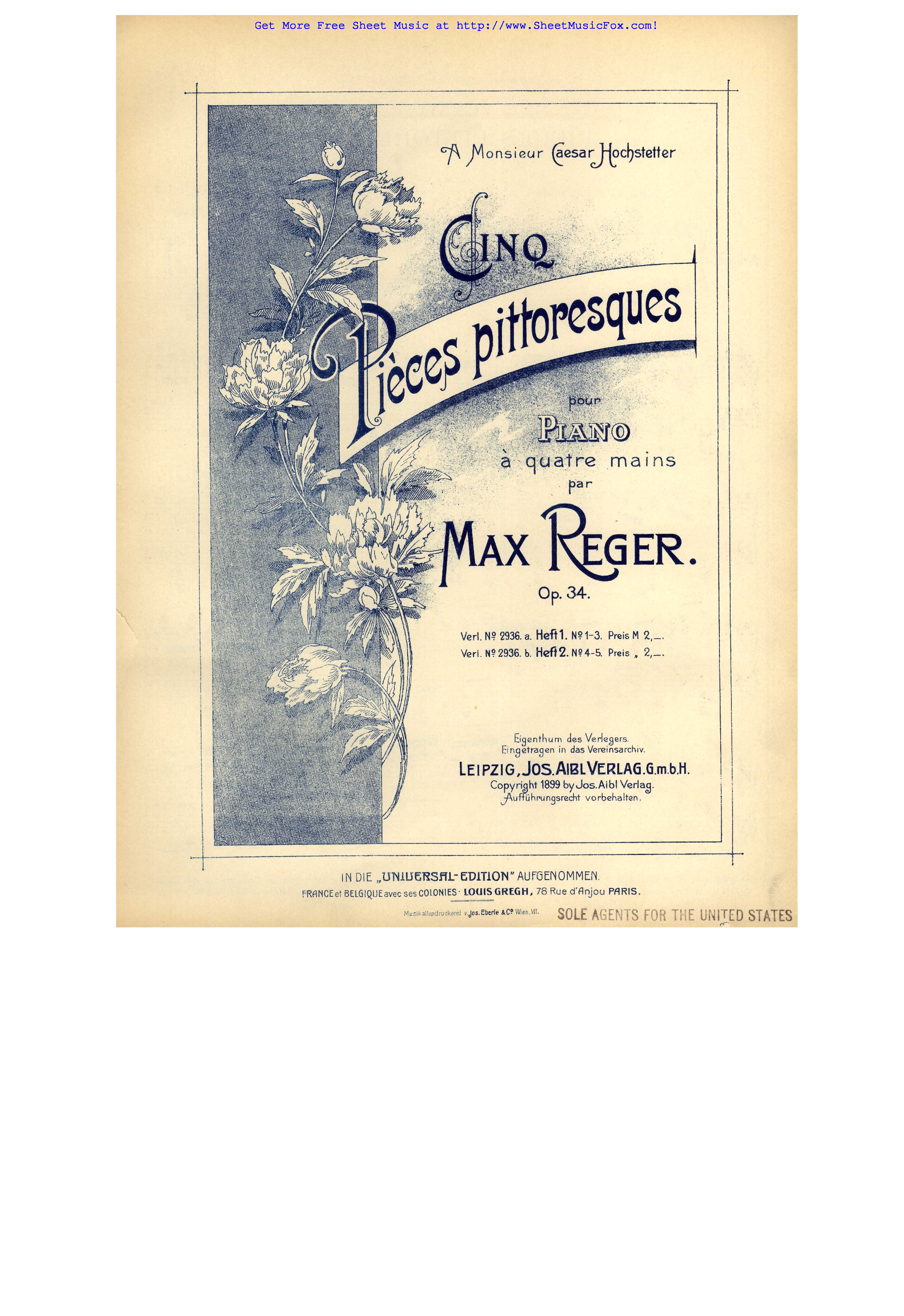 Free sheet music for 5 Pièces pittoresques, Op.34 (Reger, Max) by Max Reger